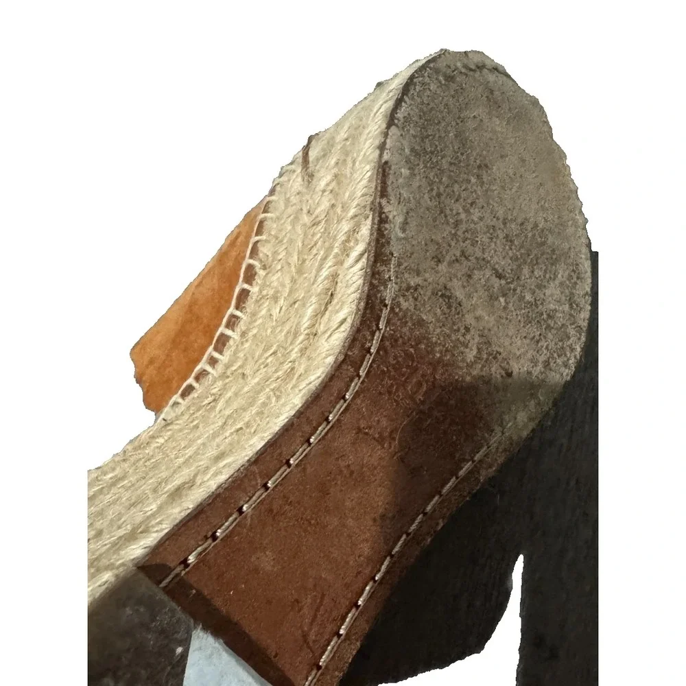 Chloe Lauren Scalloped Suede Espadrille Wedge Sandals Tan Brown US 7 NO STRAPS